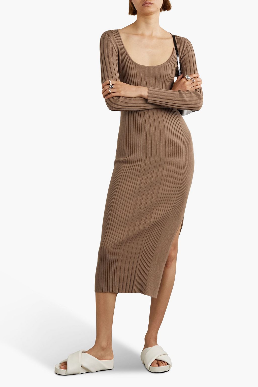 NINETY PERCENT Jasmine Midikleid aus einer gerippten Baumwoll-Lyocellmischung