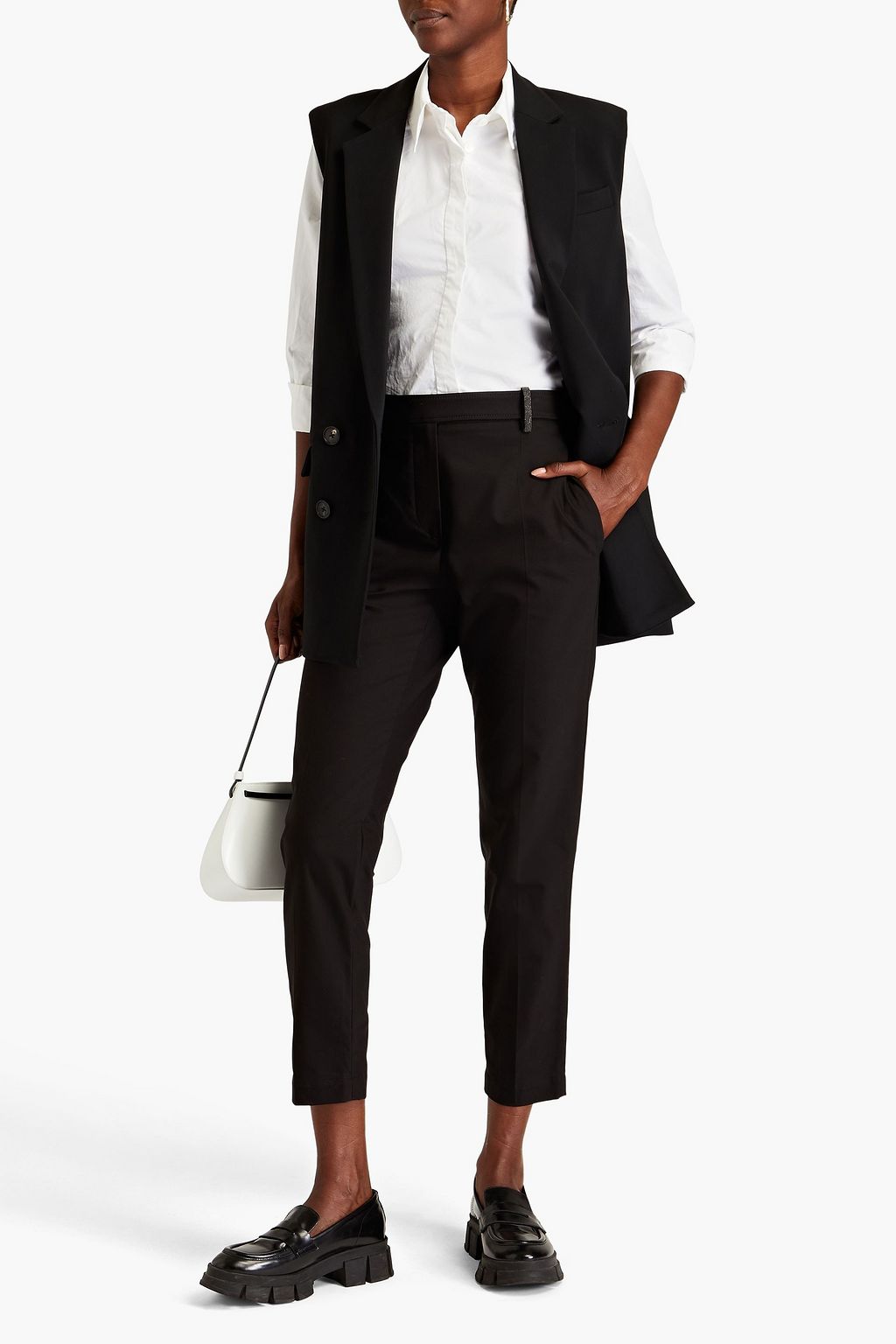 BRUNELLO CUCINELLI Karottenhose aus Gabardine aus Stretch-Baumwolle mit Zierperlen