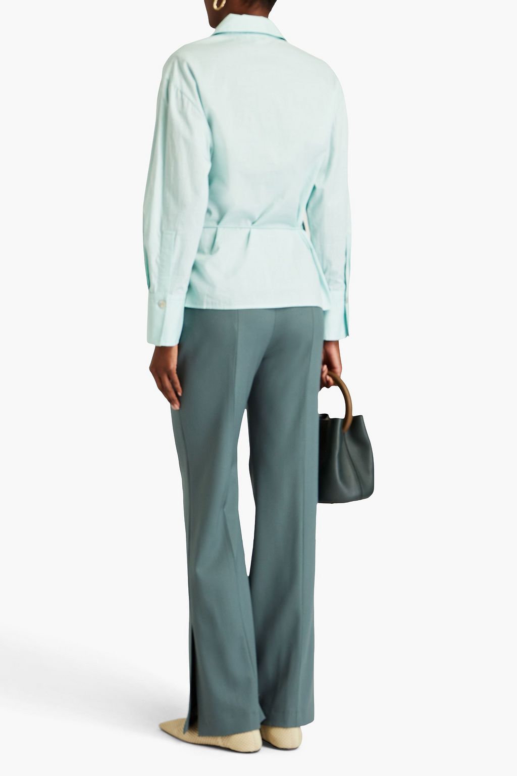 VINCE. Belted cotton-blend poplin shirt