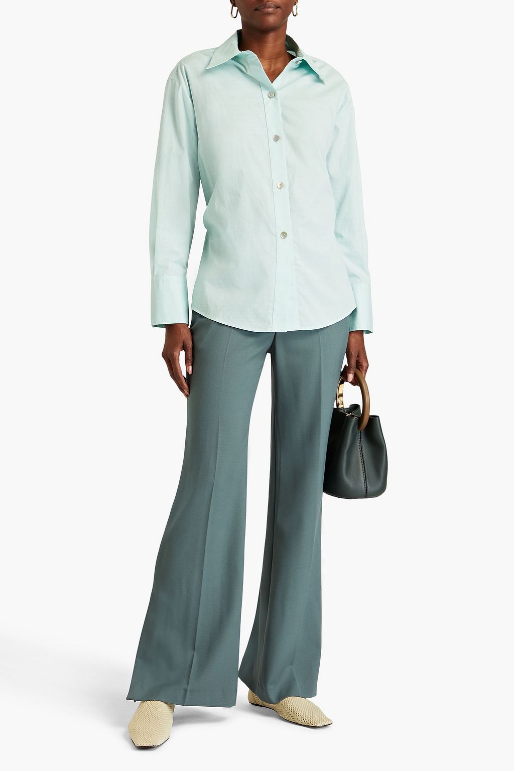 VINCE. Belted cotton-blend poplin shirt