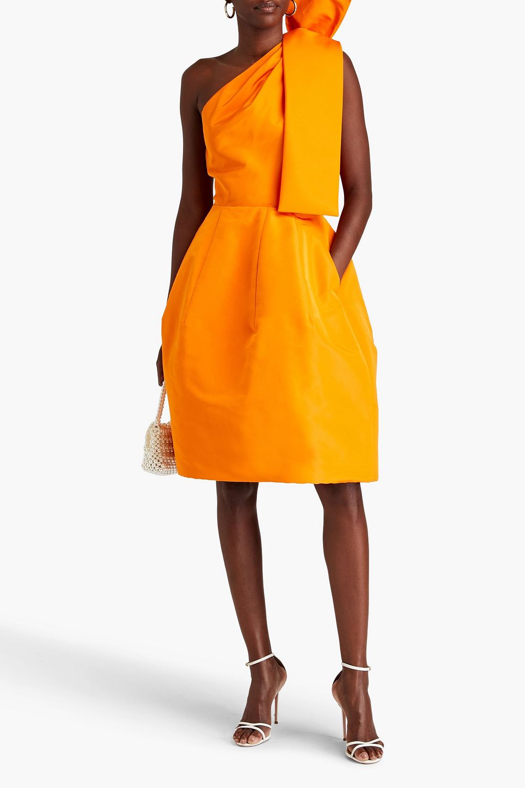 OSCAR DE LA RENTA Kleid aus Seiden-Faille mit Schleife und asymmetrischer Schulterpartie