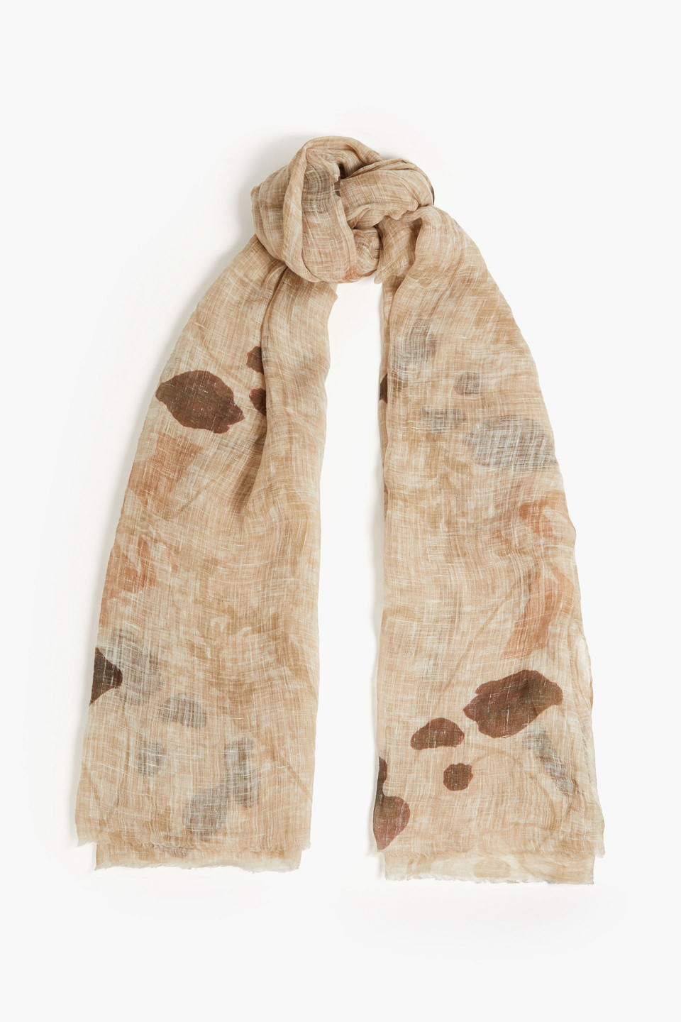 Brunello Cucinelli Schal Aus Leinen-gaze Mit Floralem Print In Neutral