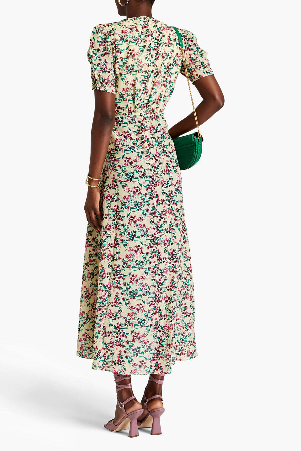 SALONI LEA FLORAL-PRINT SILK CREPE DE CHINE MIDI DRESS