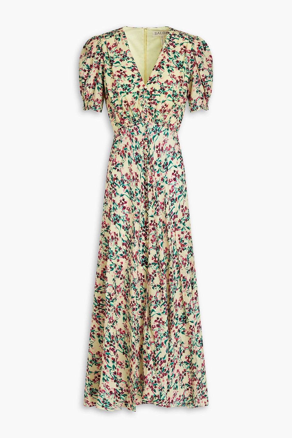 Saloni Lea Floral-print Silk Crepe De Chine Midi Dress In Multi