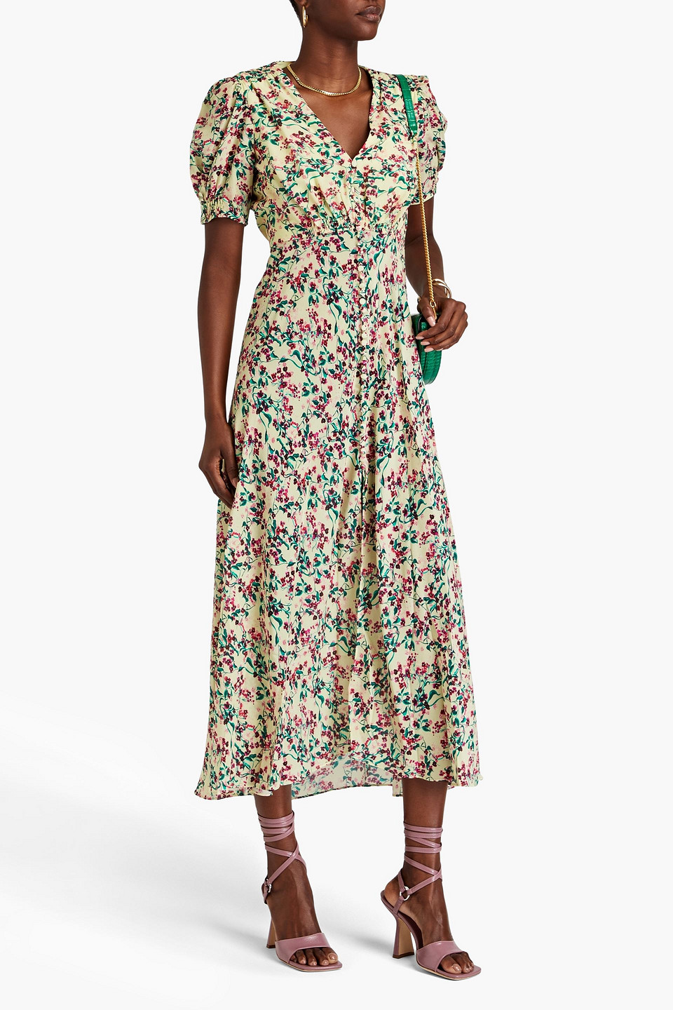 SALONI LEA FLORAL-PRINT SILK CREPE DE CHINE MIDI DRESS