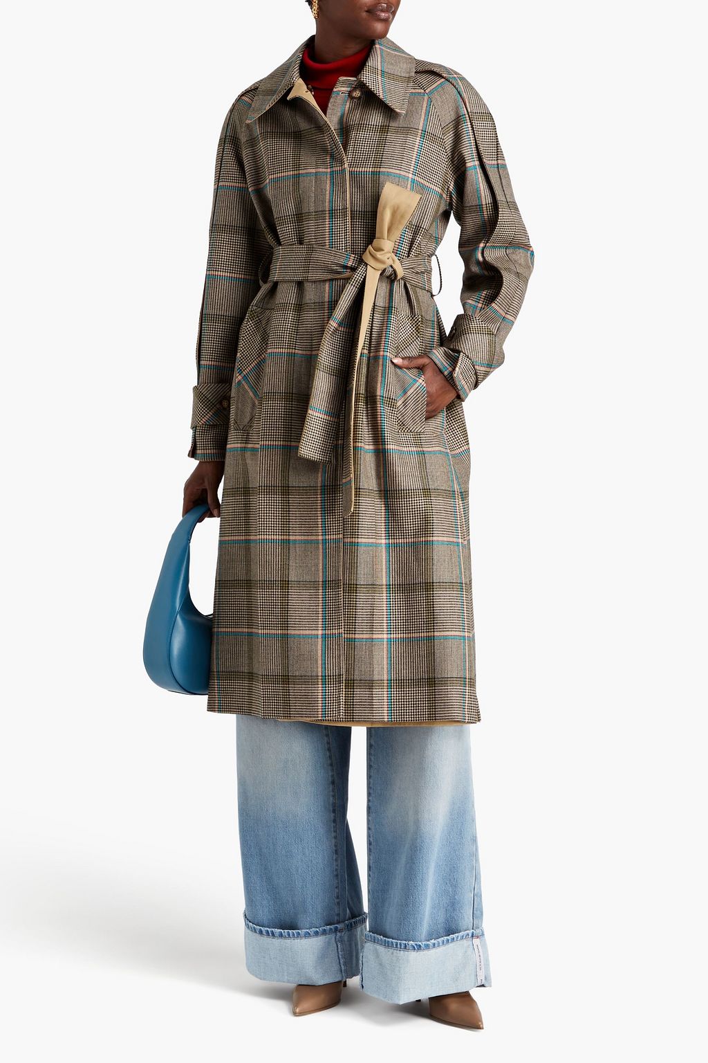 VICTORIA BECKHAM Checked houndstooth wool trench coat | THE OUTNET