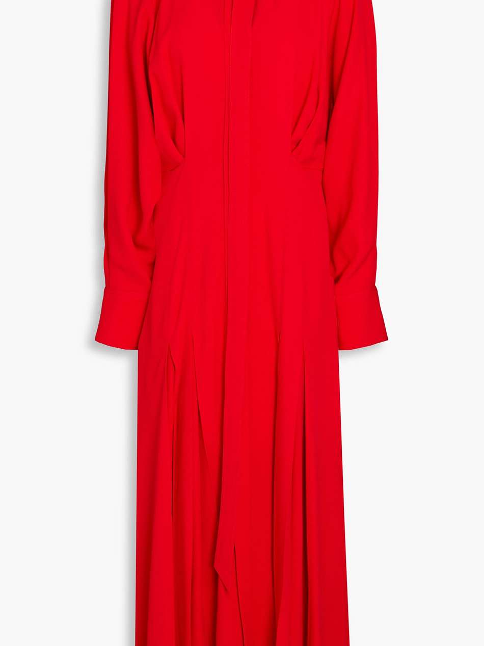 pleated satin-crepe midi shirt dress