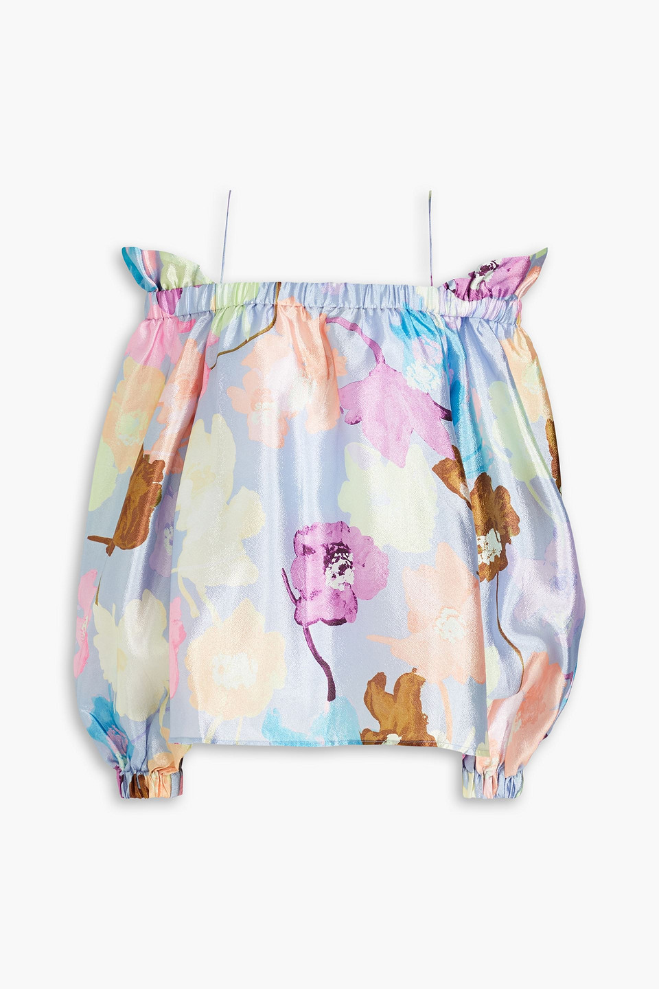 Stine Goya - Cold-shoulder ruffled floral-print crepon top