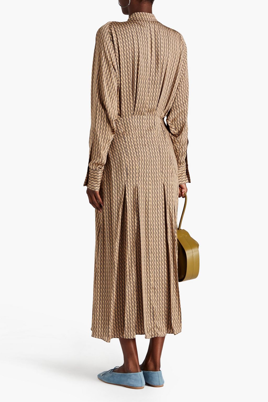 VICTORIA BECKHAM ツイル ミディシャツワンピース プリーツ&プリント入り