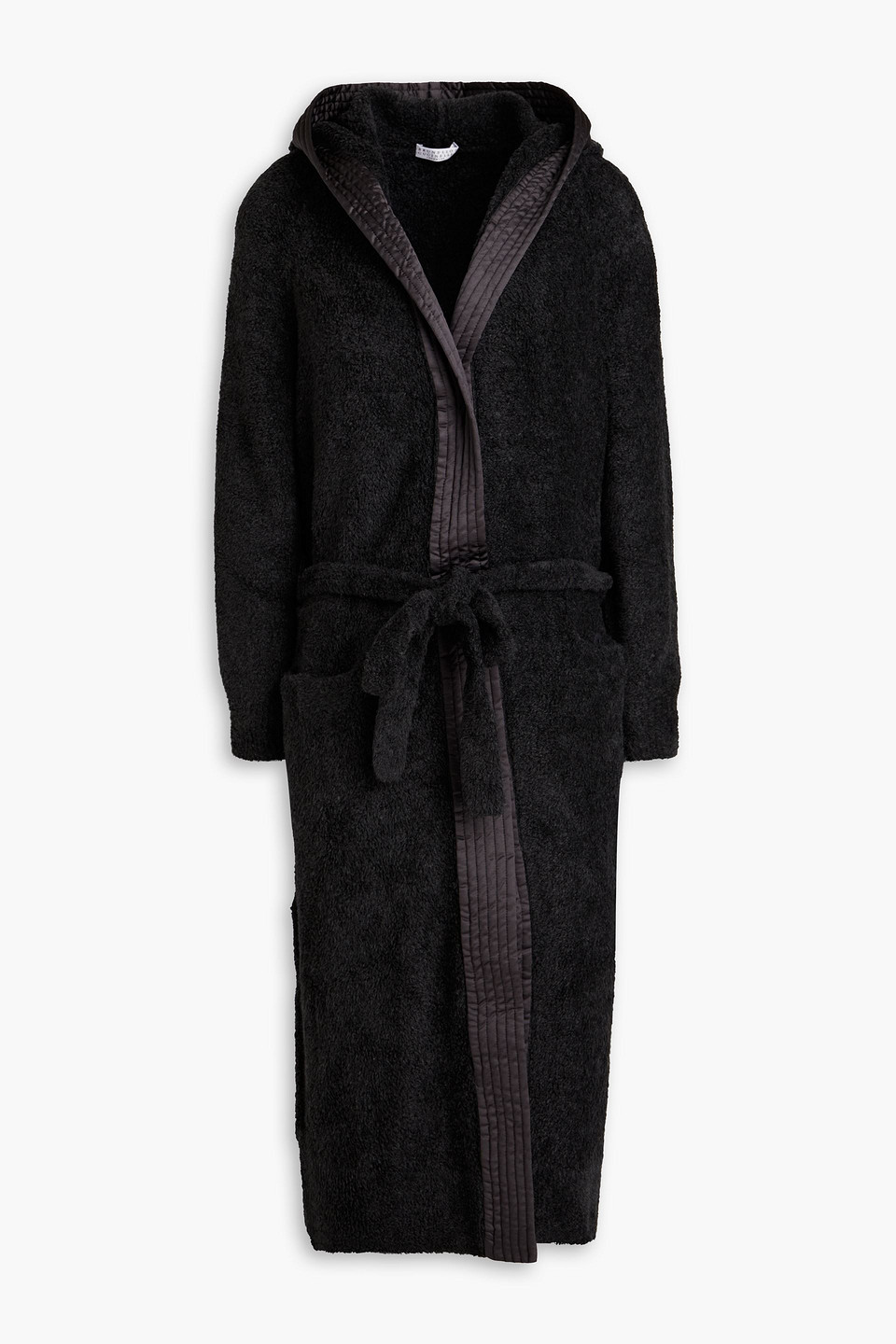 Brunello Cucinelli Belted Shell-trimmed Knited Hooded Dressing Gown In Black
