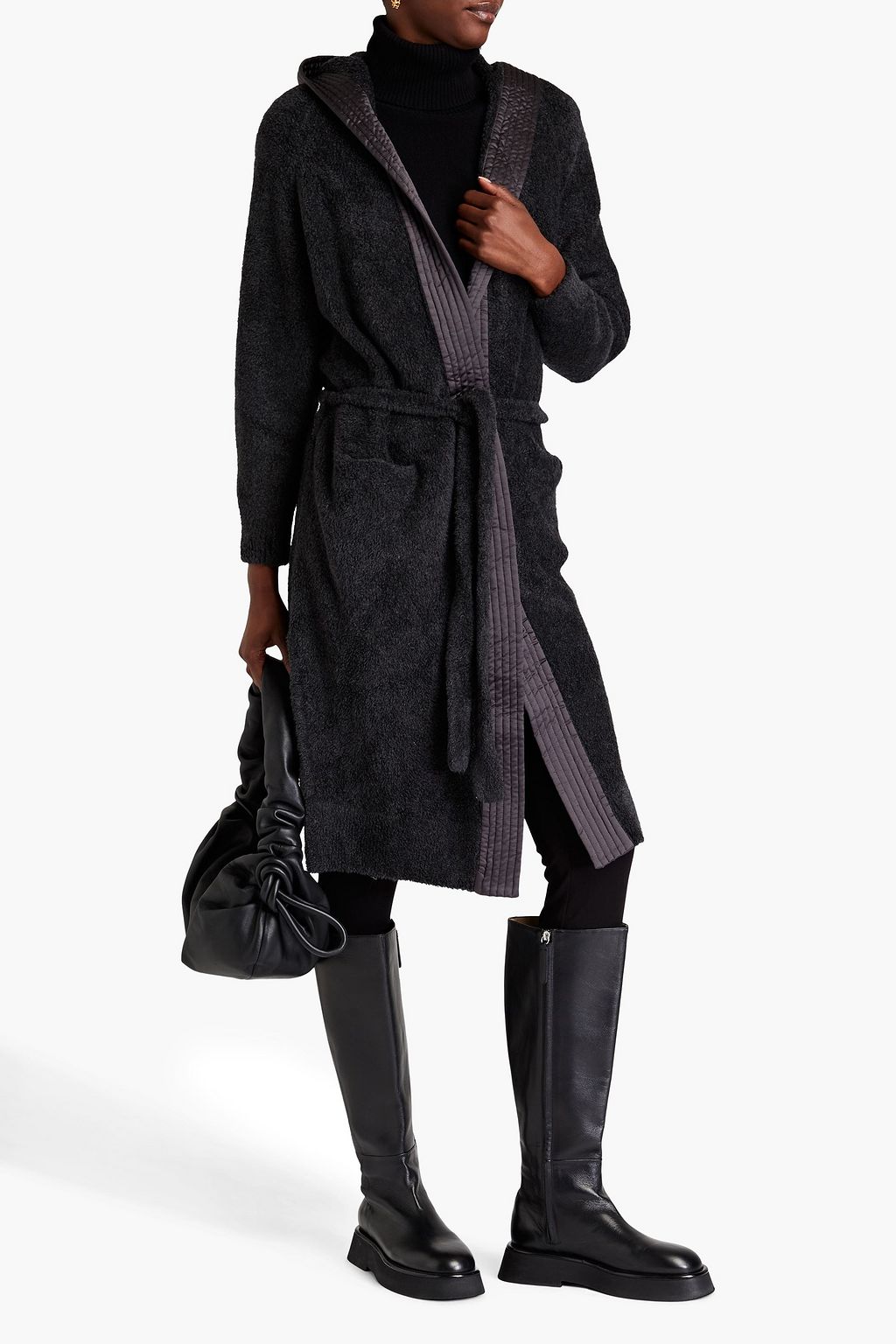 BRUNELLO CUCINELLI روب بقبعة محبوك بحواف من قماش عازل بحزام