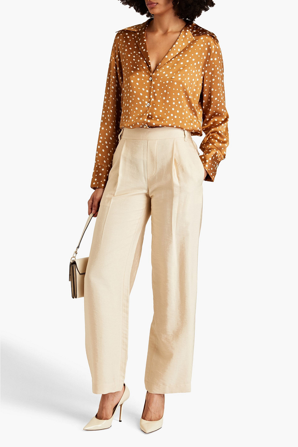 Vince Pleated Twill Wide-leg Pants In Ecru