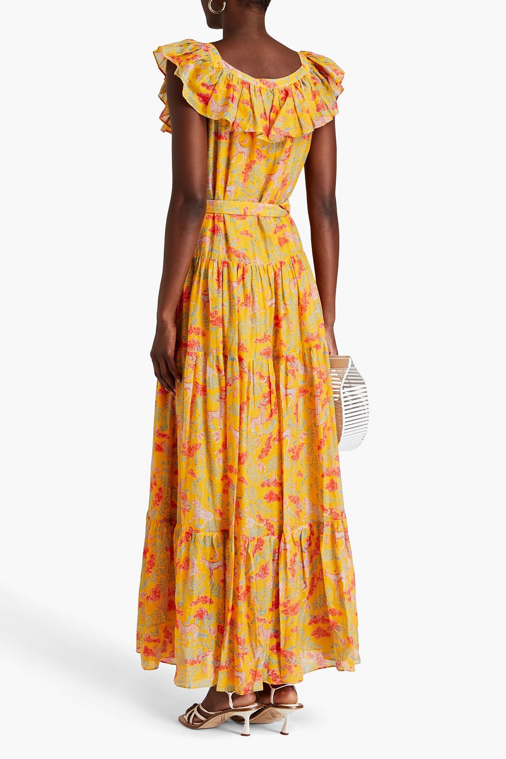 SALONI Jemma ruffled printed cotton and silk-blend maxi dress