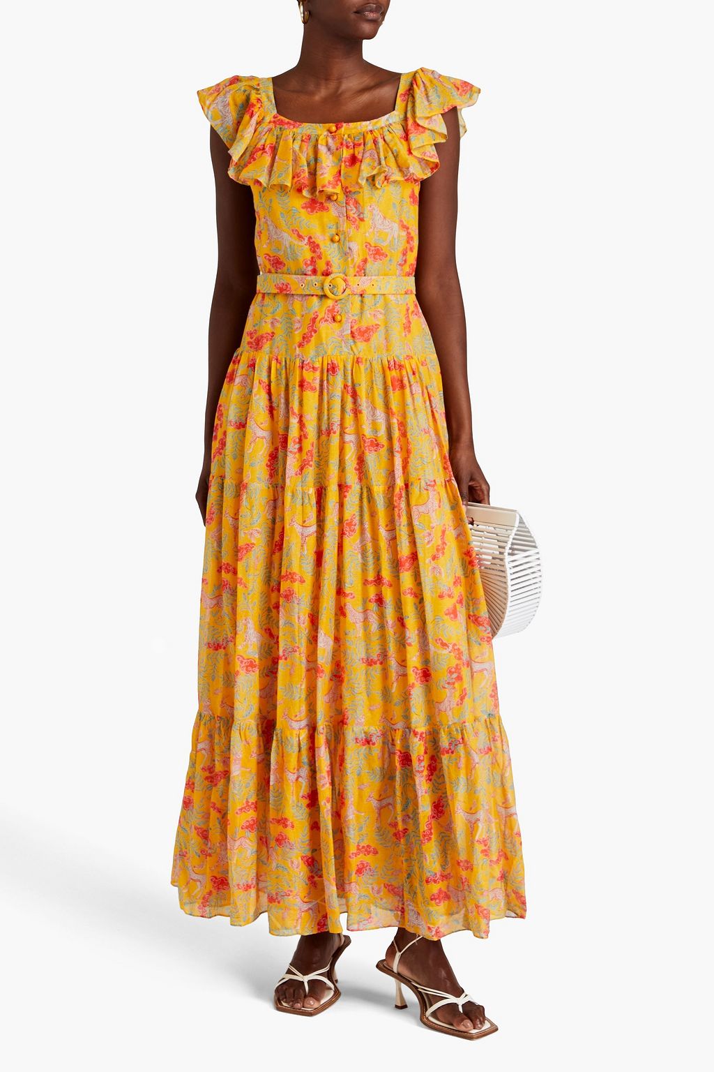 SALONI Jemma ruffled printed cotton and silk-blend maxi dress