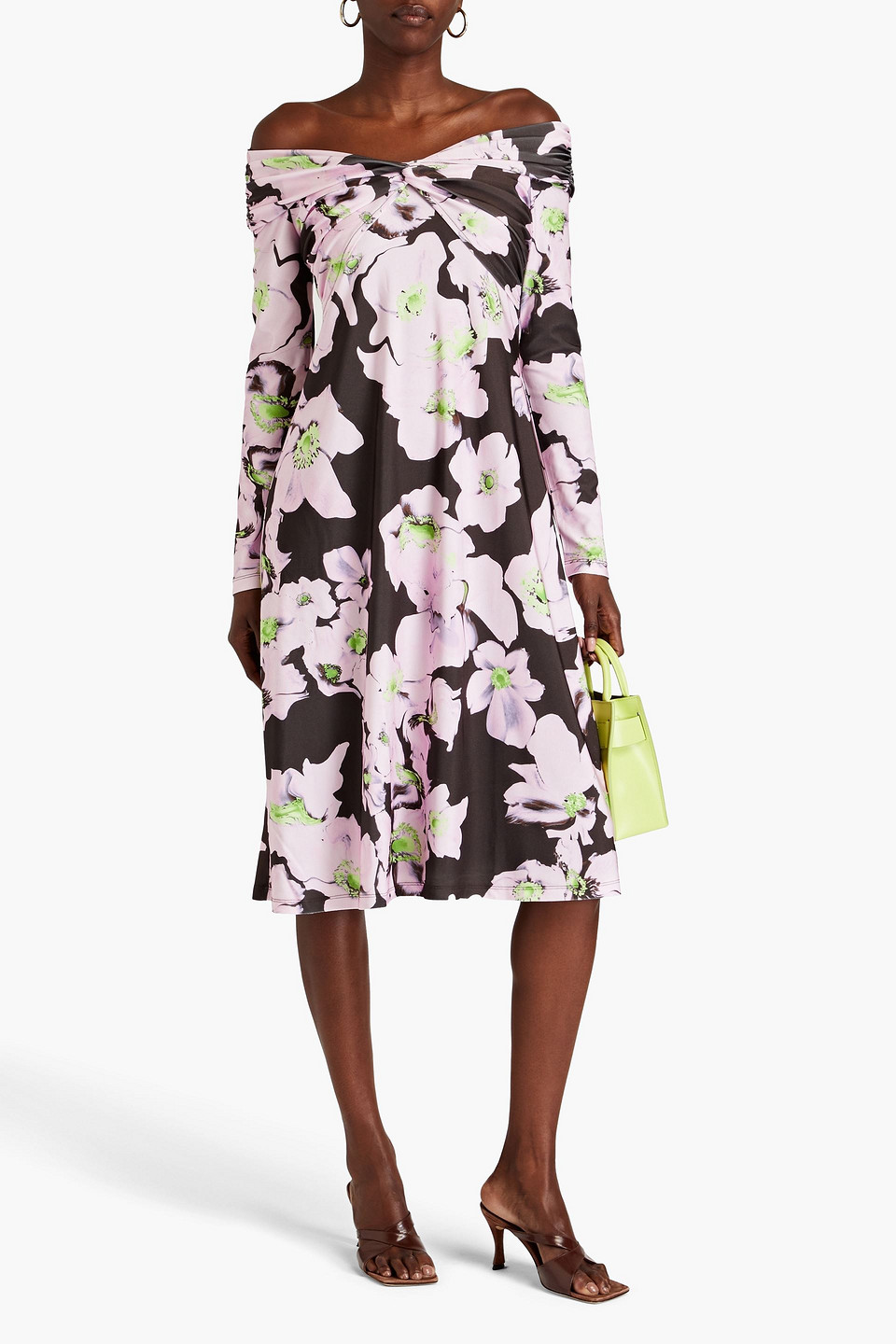Shop Stine Goya Fay Off-the Shoulder Floral-print Jersey Dress In Pink