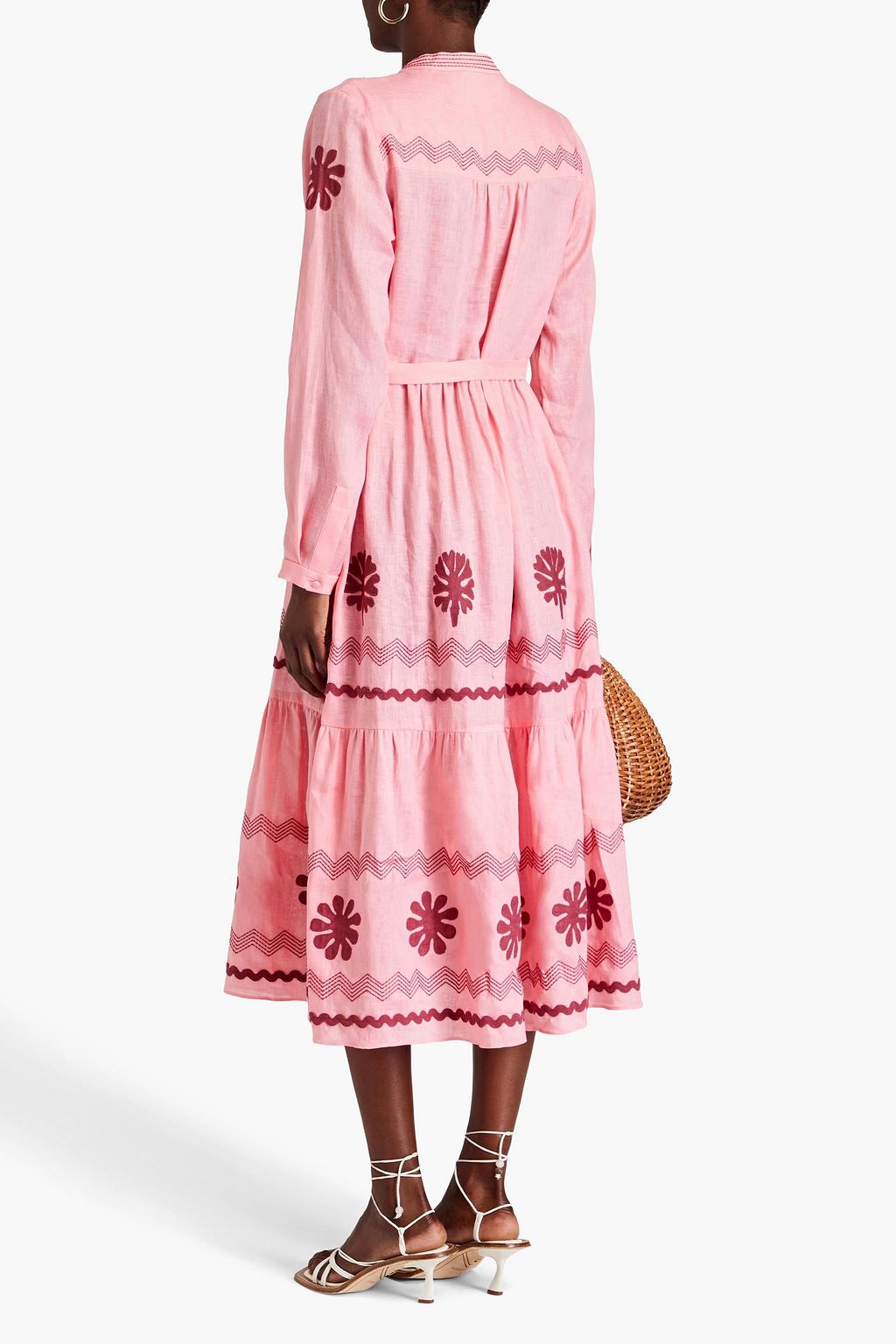 SALONI Alexia embroidered linen midi dress