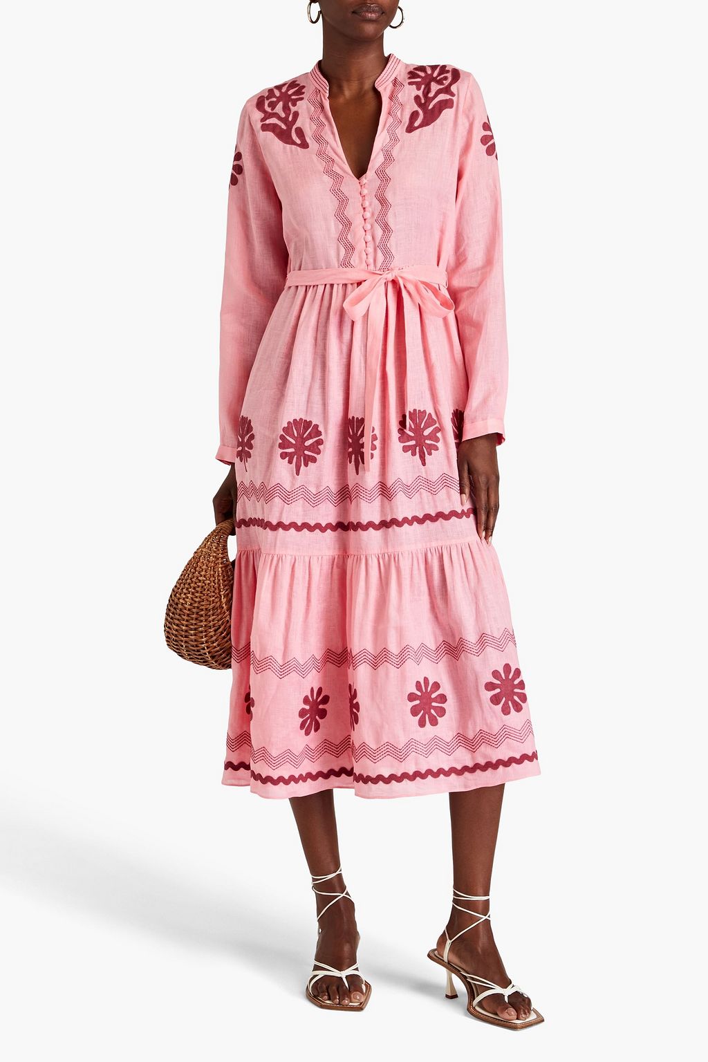 SALONI Alexia embroidered linen midi dress