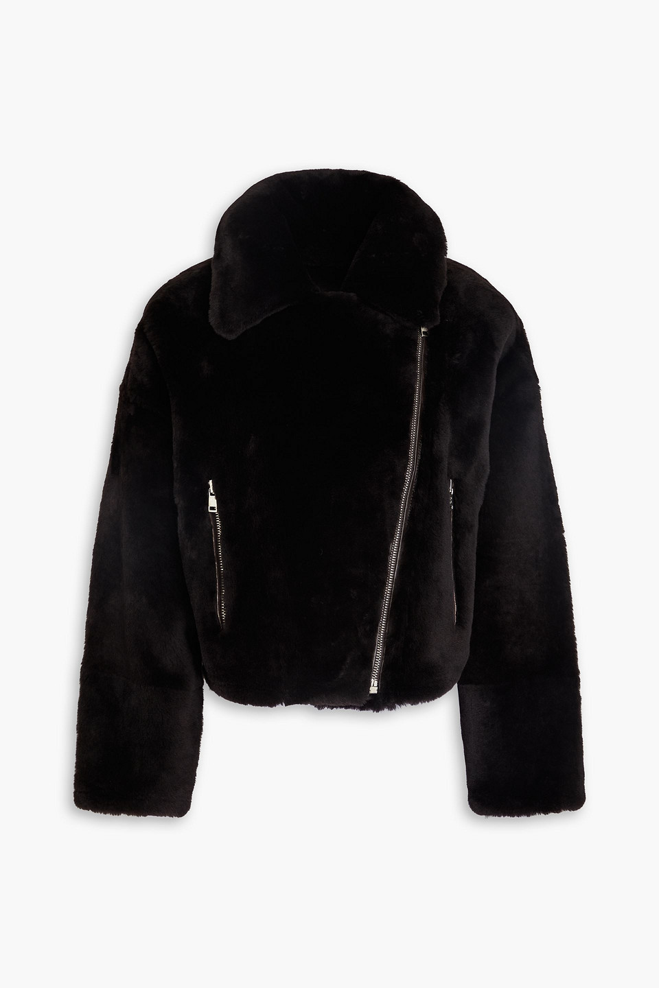 Yves Salomon Shearling Biker Jacket In Dark Brown