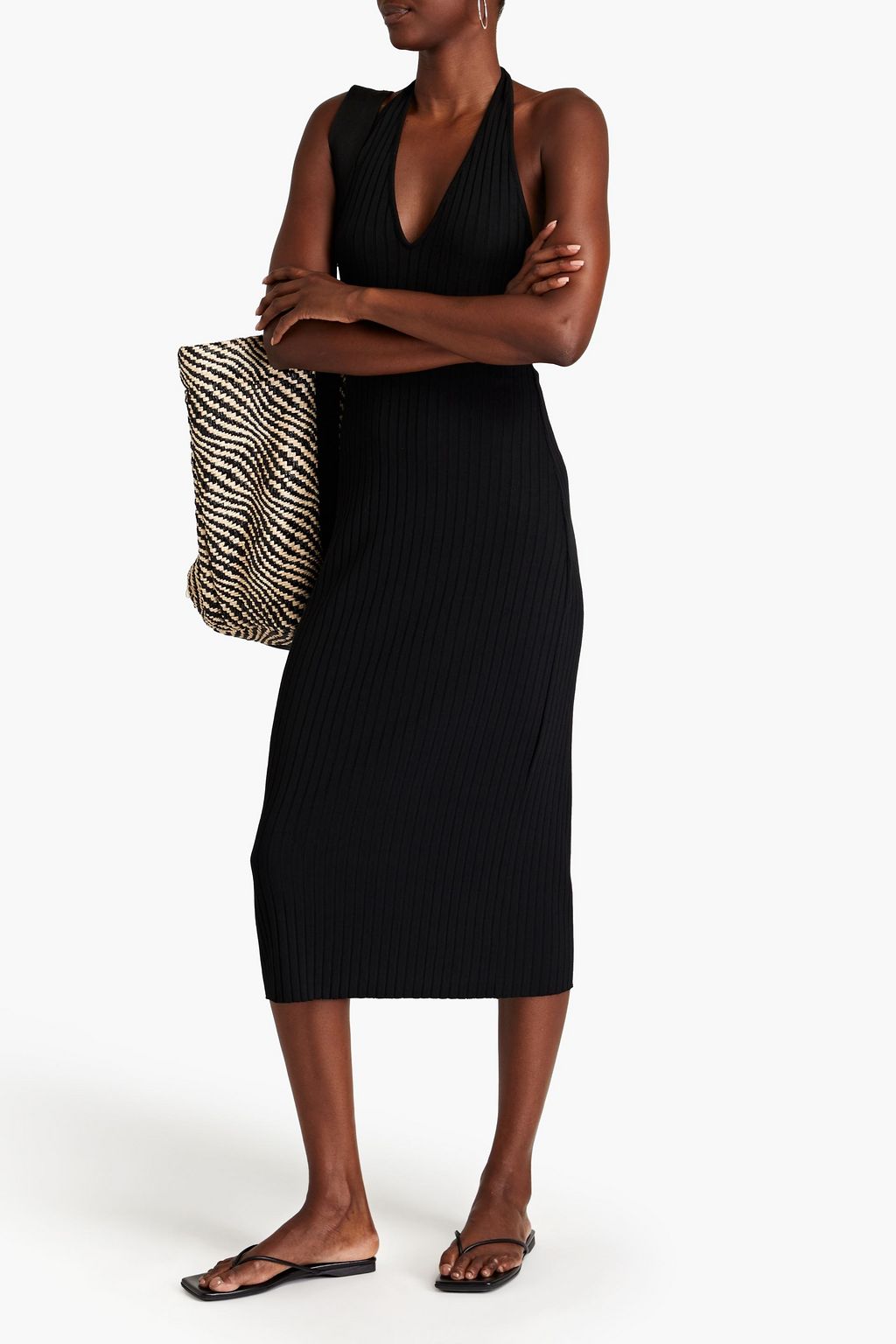 VINCE. Ribbed-knit halterneck midi dress