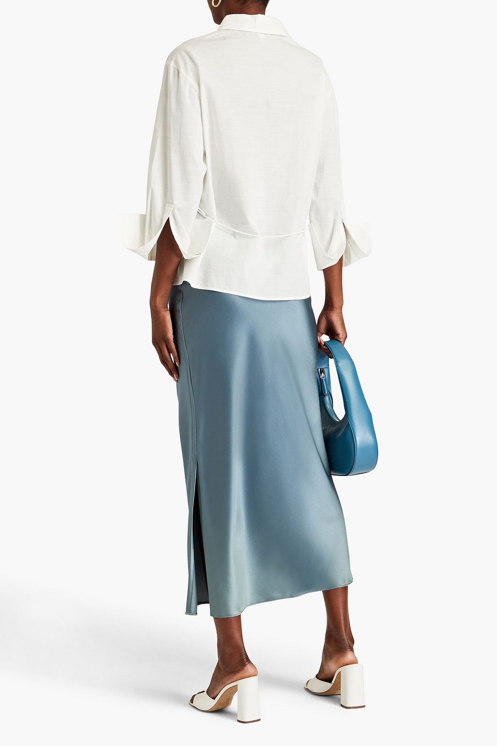 VINCE. Belted cotton-blend poplin shirt