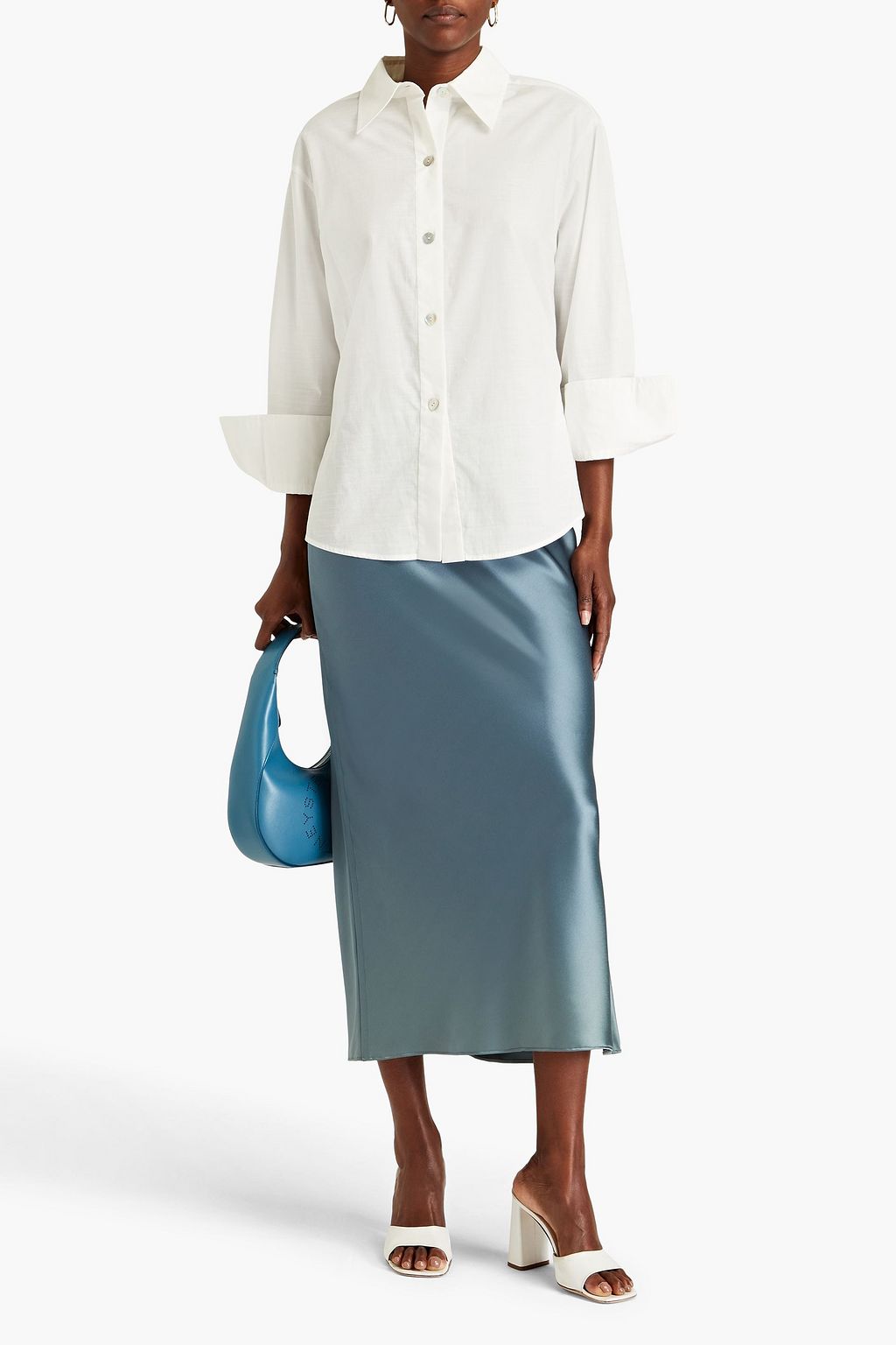 VINCE. Belted cotton-blend poplin shirt