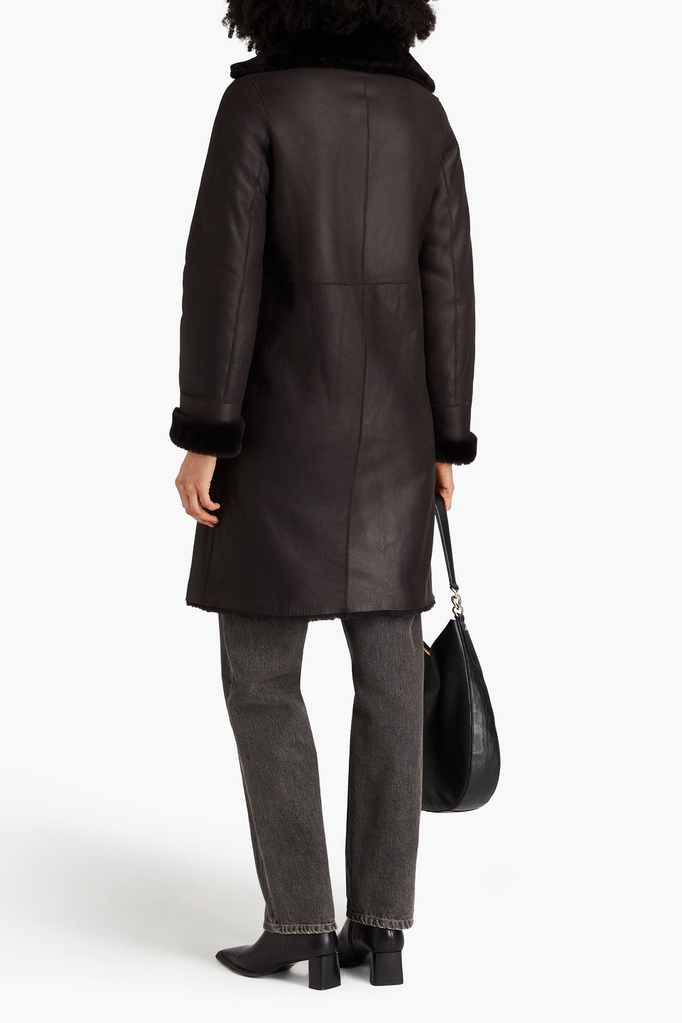 Shop Yves Salomon Shearling Coat In Dark Brown