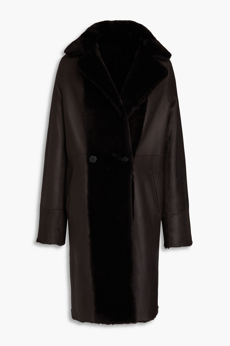 Yves Salomon Shearling Coat In Dark Brown