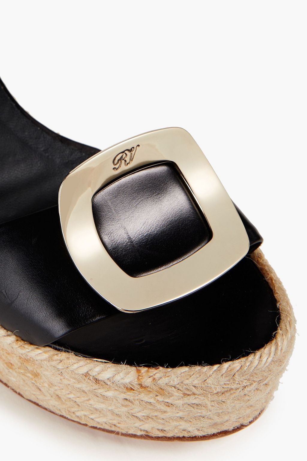 ROGER VIVIER Embellished leather wedge espadrille sandals