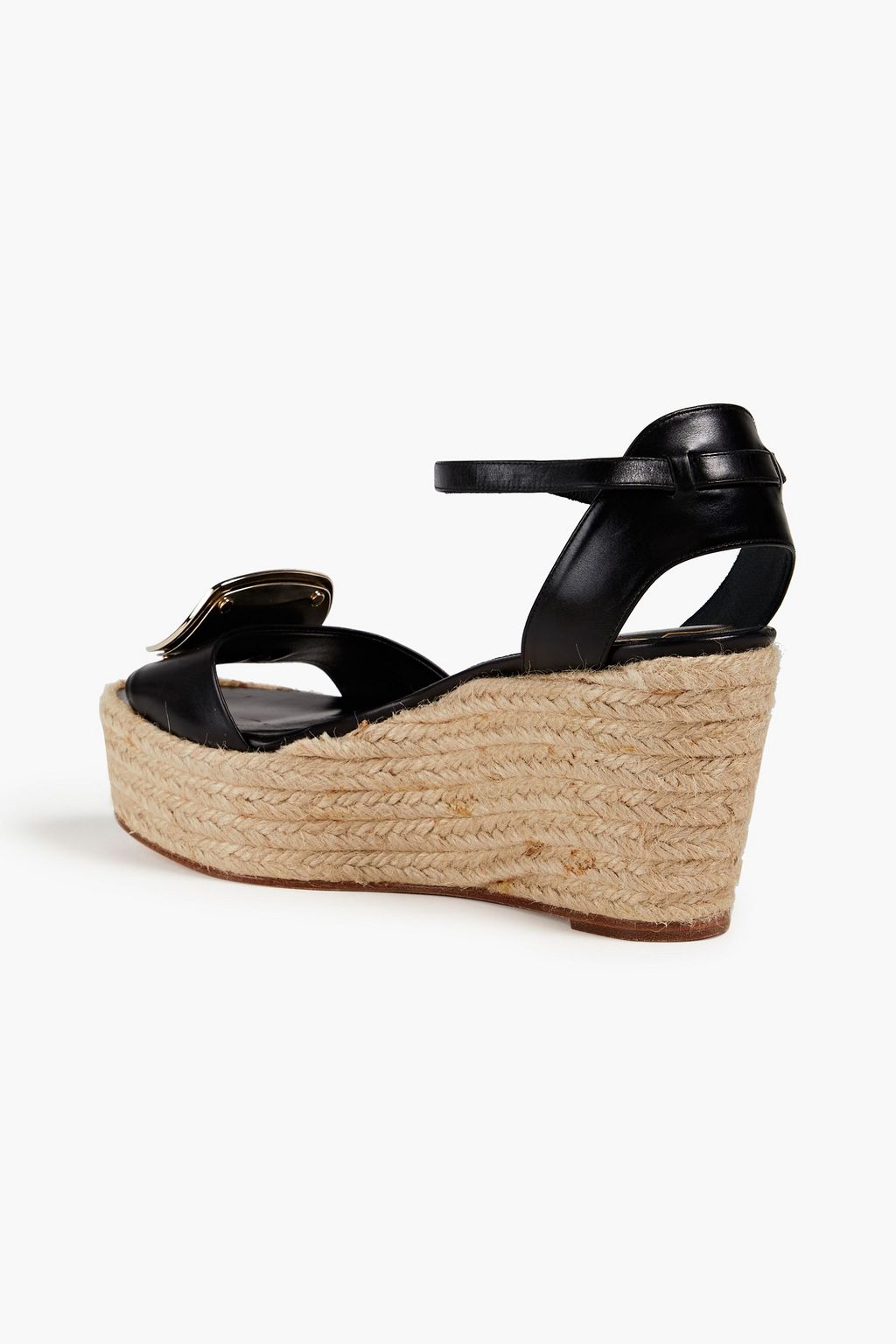 ROGER VIVIER Embellished leather wedge espadrille sandals