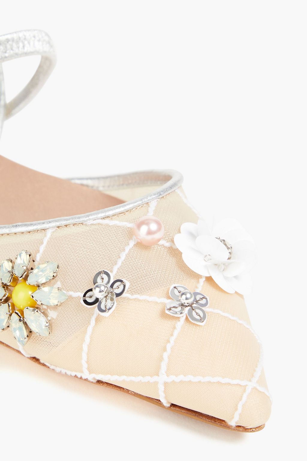ROGER VIVIER Embellished tulle point-toe flats