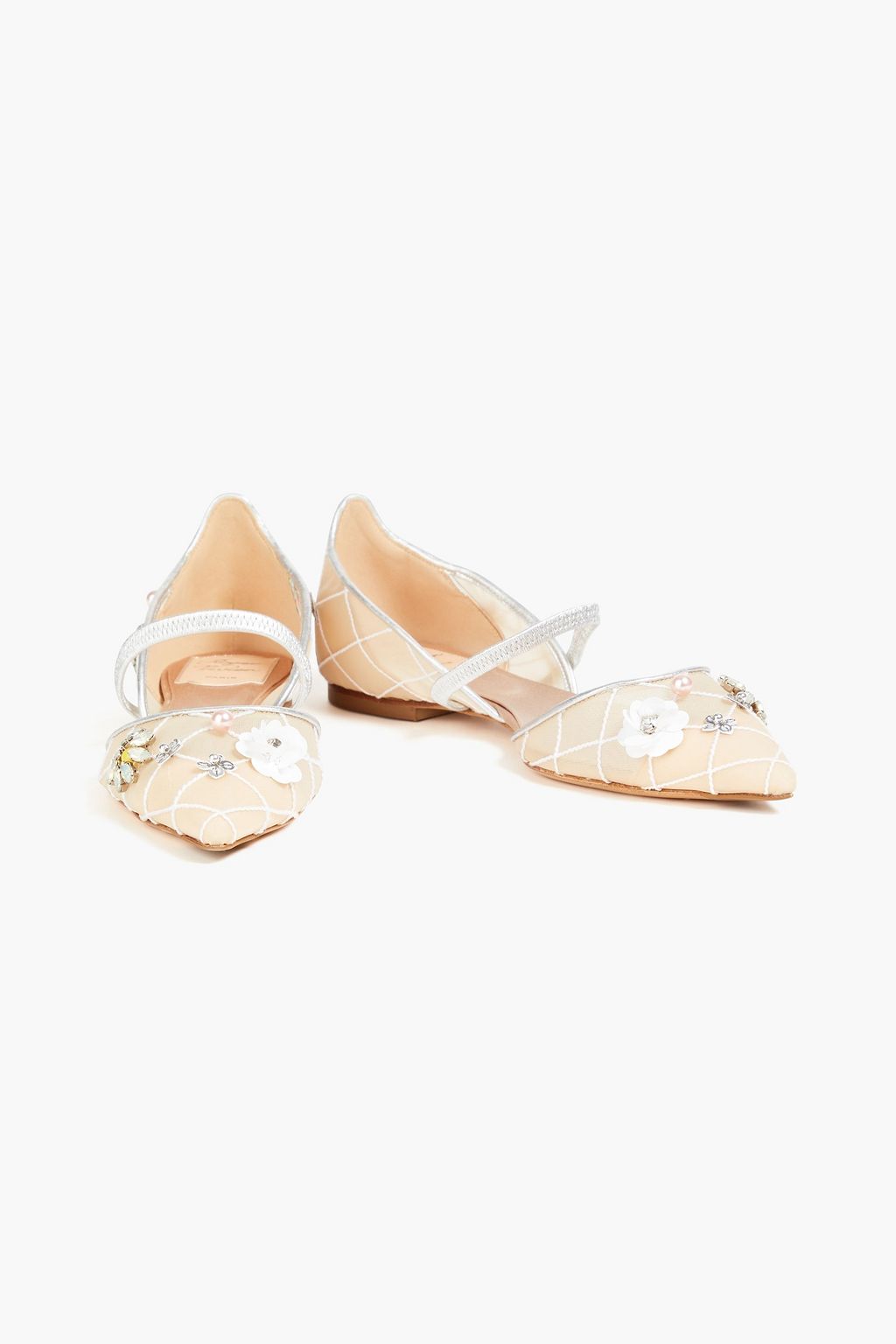 ROGER VIVIER Embellished tulle point-toe flats