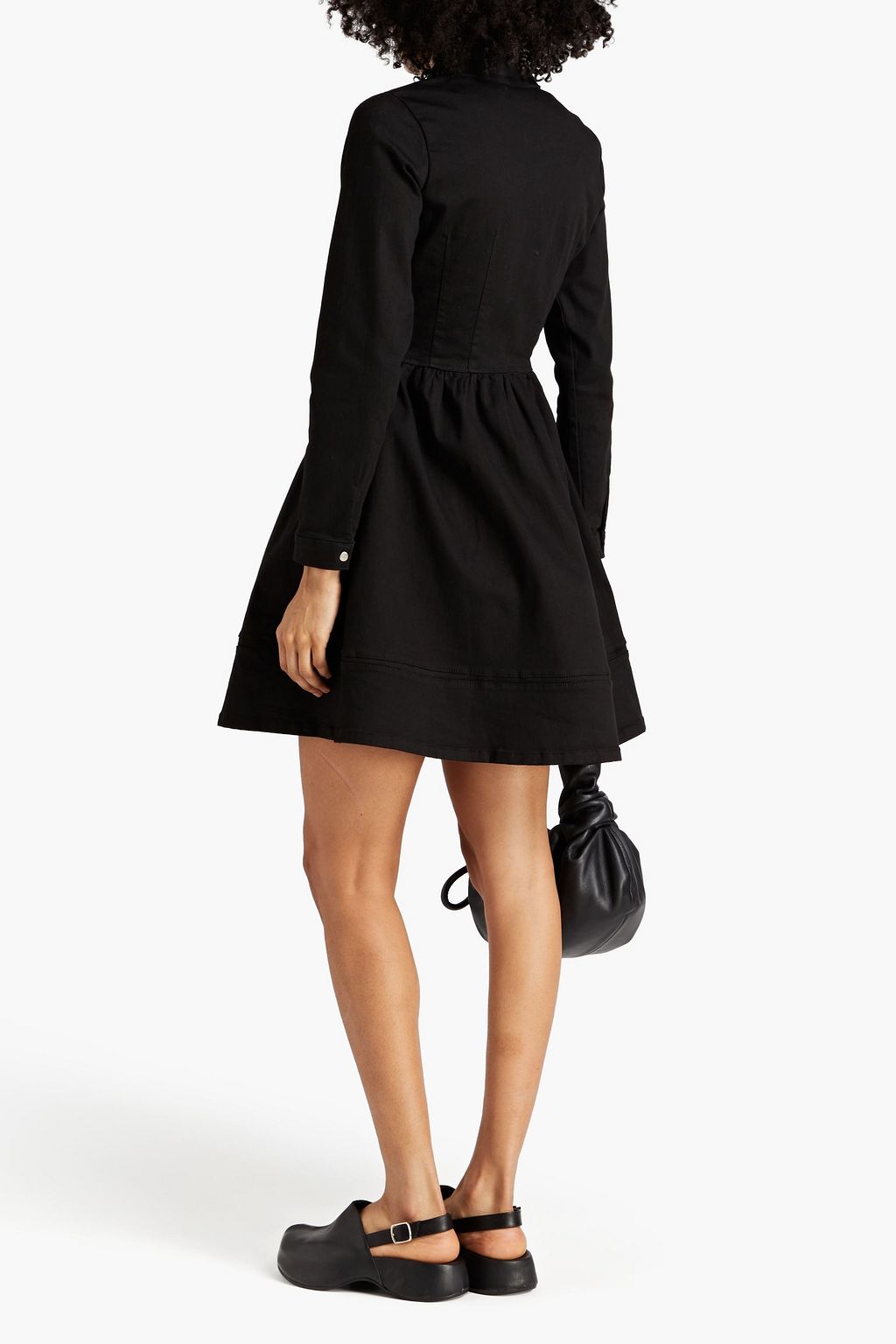 TOMORROW DENIM Brown gathered denim mini shirt dress