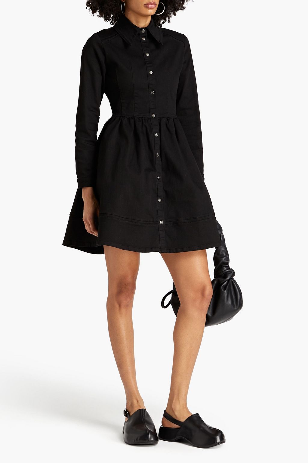 TOMORROW DENIM Brown gathered denim mini shirt dress
