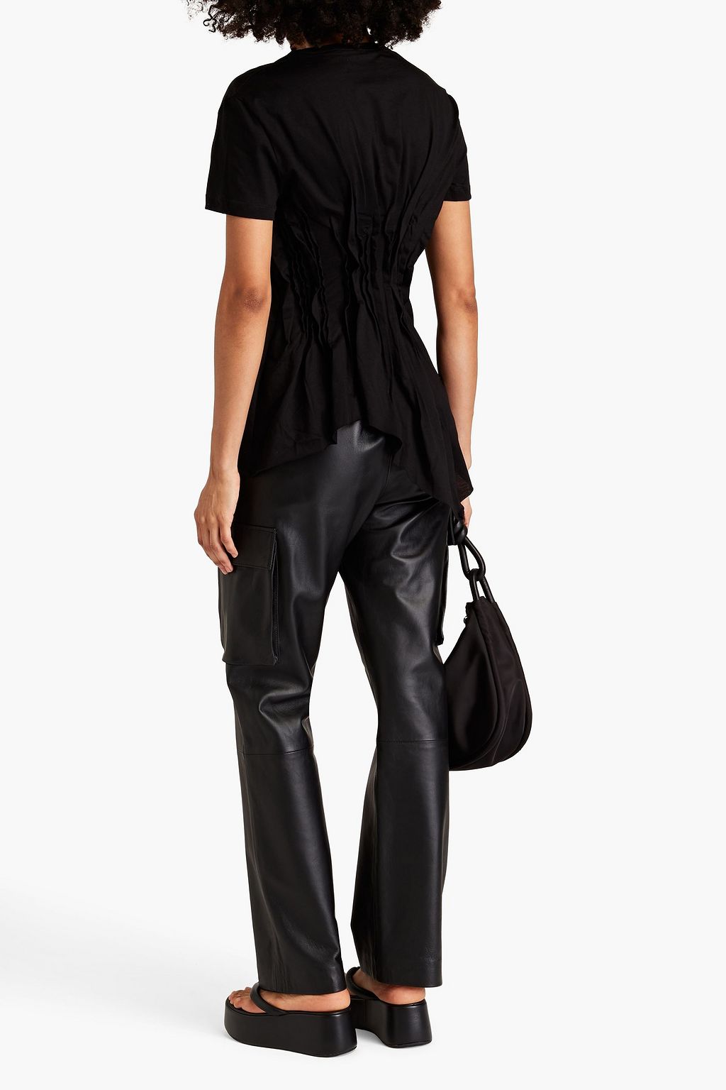 MARQUES' ALMEIDA Asymmetric pintucked cotton-jersey T-shirt
