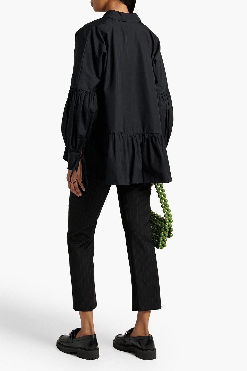 Shop Cecilie Bahnsen Andrea Gathered Cotton-poplin Blouse In Black