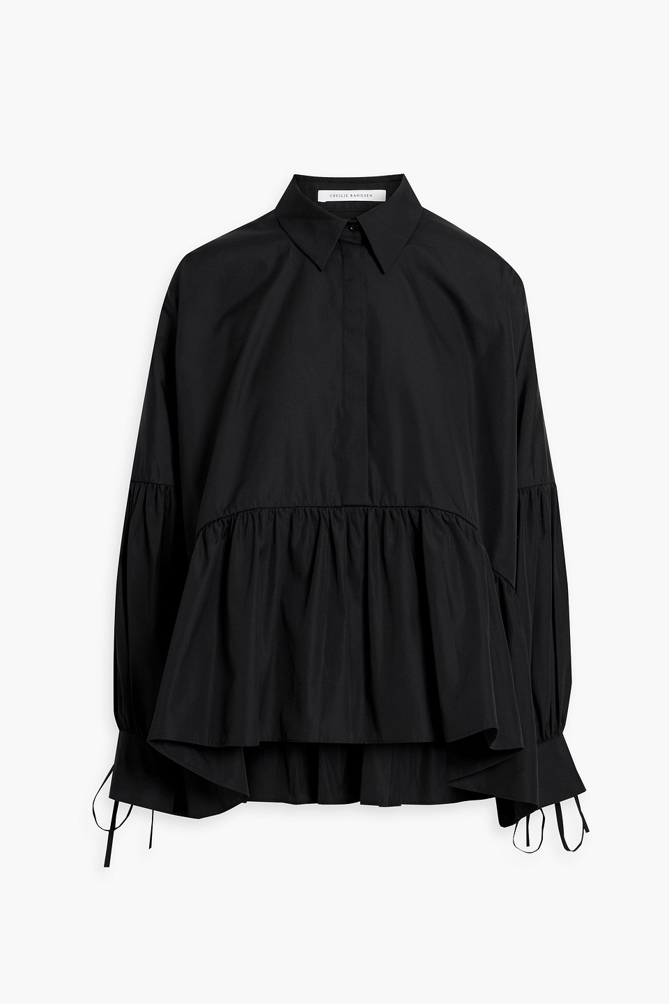 Shop Cecilie Bahnsen Andrea Gathered Cotton-poplin Blouse In Black