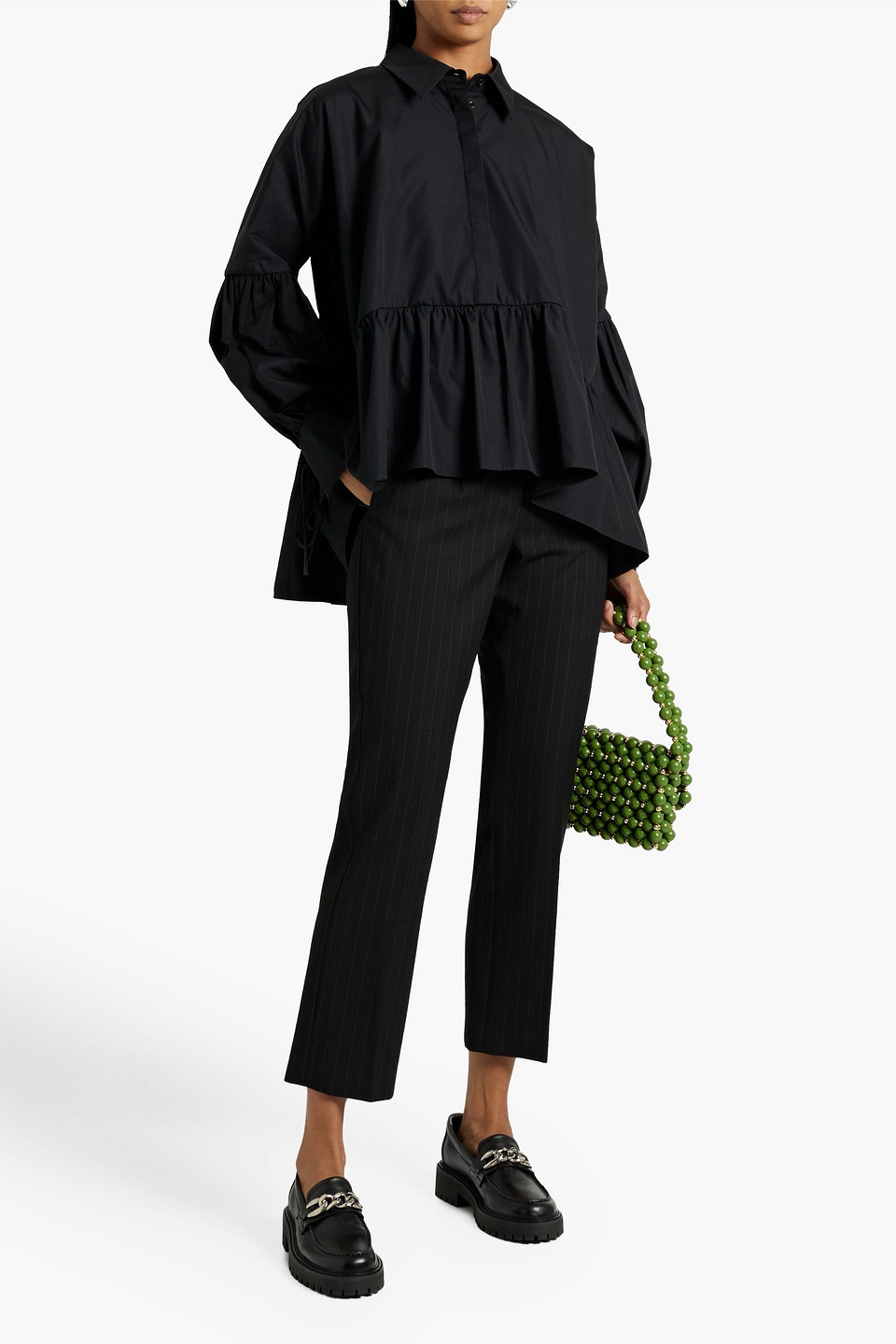 Shop Cecilie Bahnsen Andrea Gathered Cotton-poplin Blouse In Black