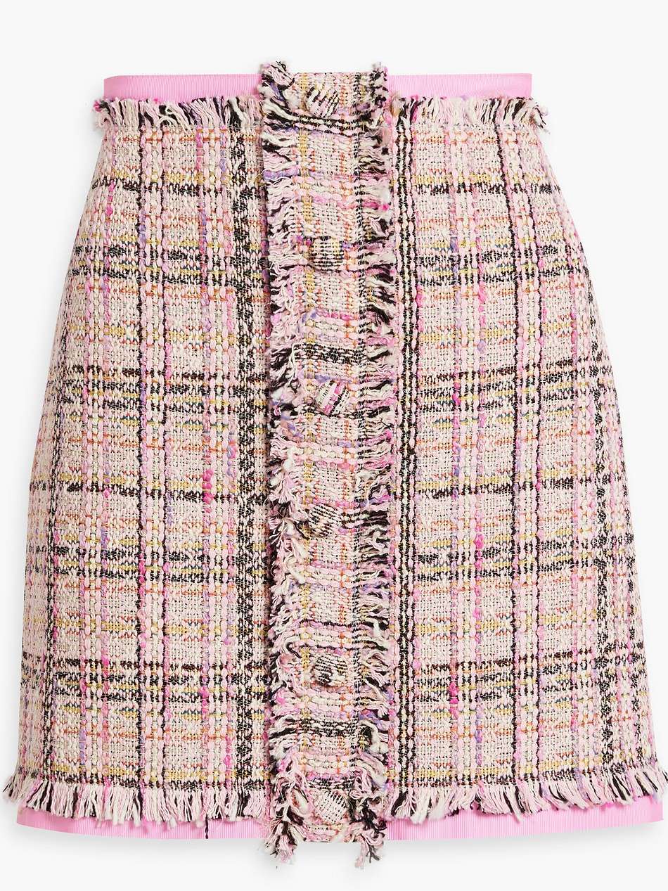 frayed cotton-blend tweed mini skirt