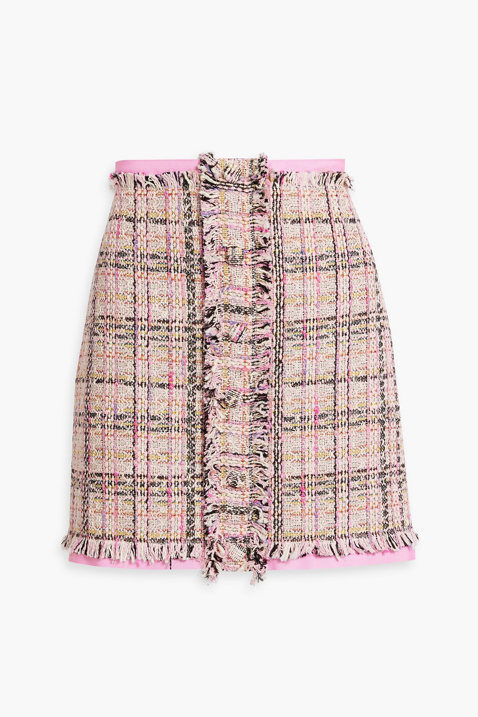 Msgm Frayed Cotton-blend Tweed Mini Skirt In Pink
