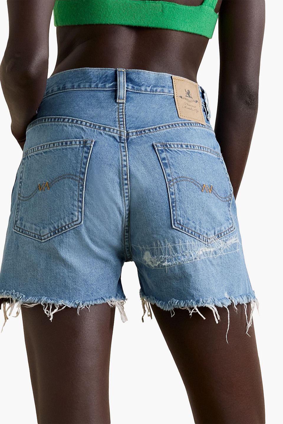 Shop Denimist Nic Distressed Denim Shorts In Mid Denim