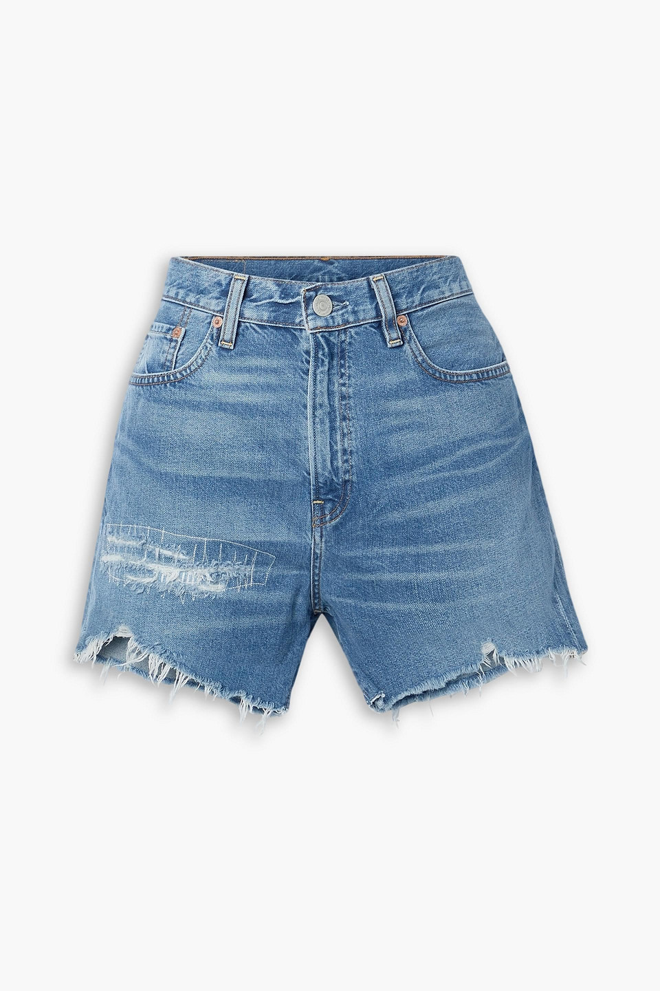 Denimist Nic Distressed Denim Shorts In Mid Denim