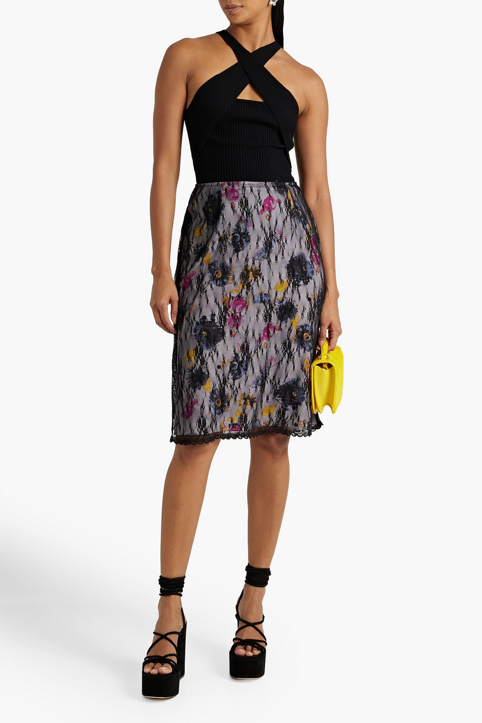 Msgm Black Ribbed Knit Crossover-strap Top In Viscose Blend Woman In Black