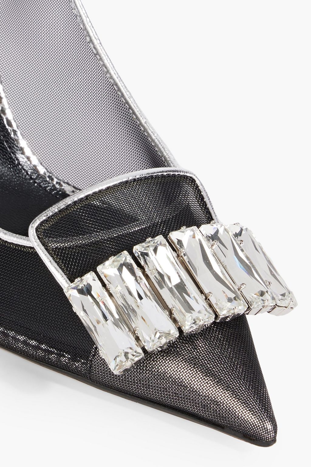 SERGIO ROSSI Embellished metallic snake-effect leather and mesh pumps