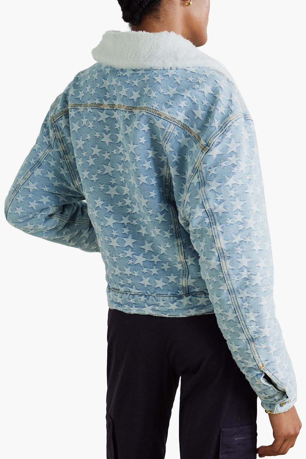 ERL Faux shearling-trimmed denim-jacquard jacket