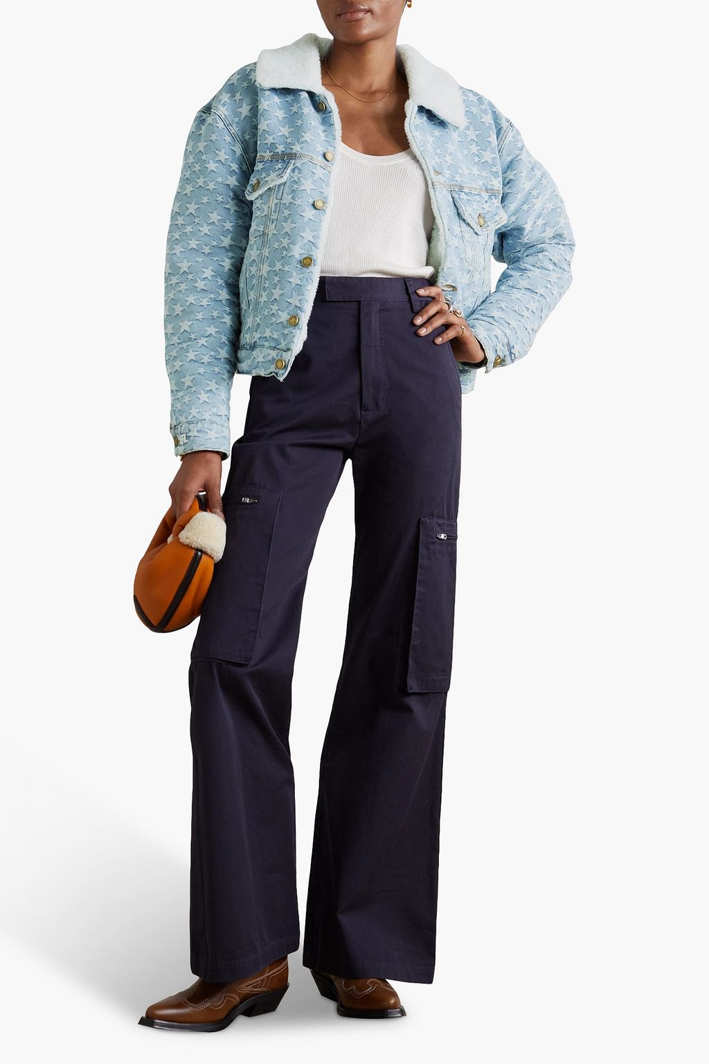 ERL Faux shearling-trimmed denim-jacquard jacket
