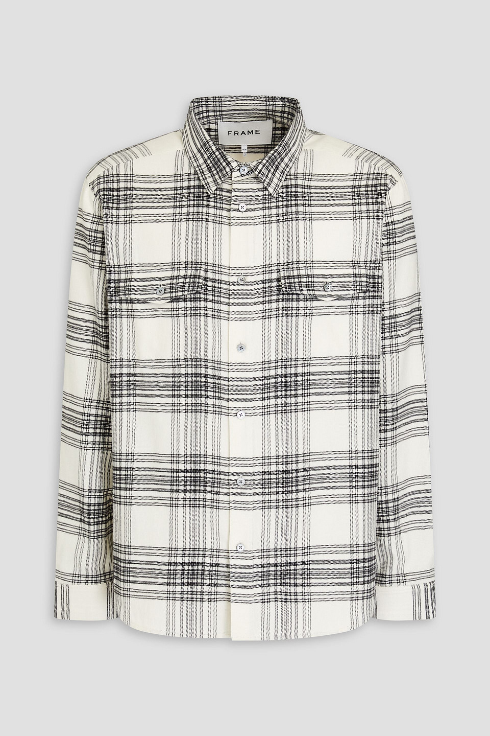 Frame Checked Cotton-flannel Shirt In White