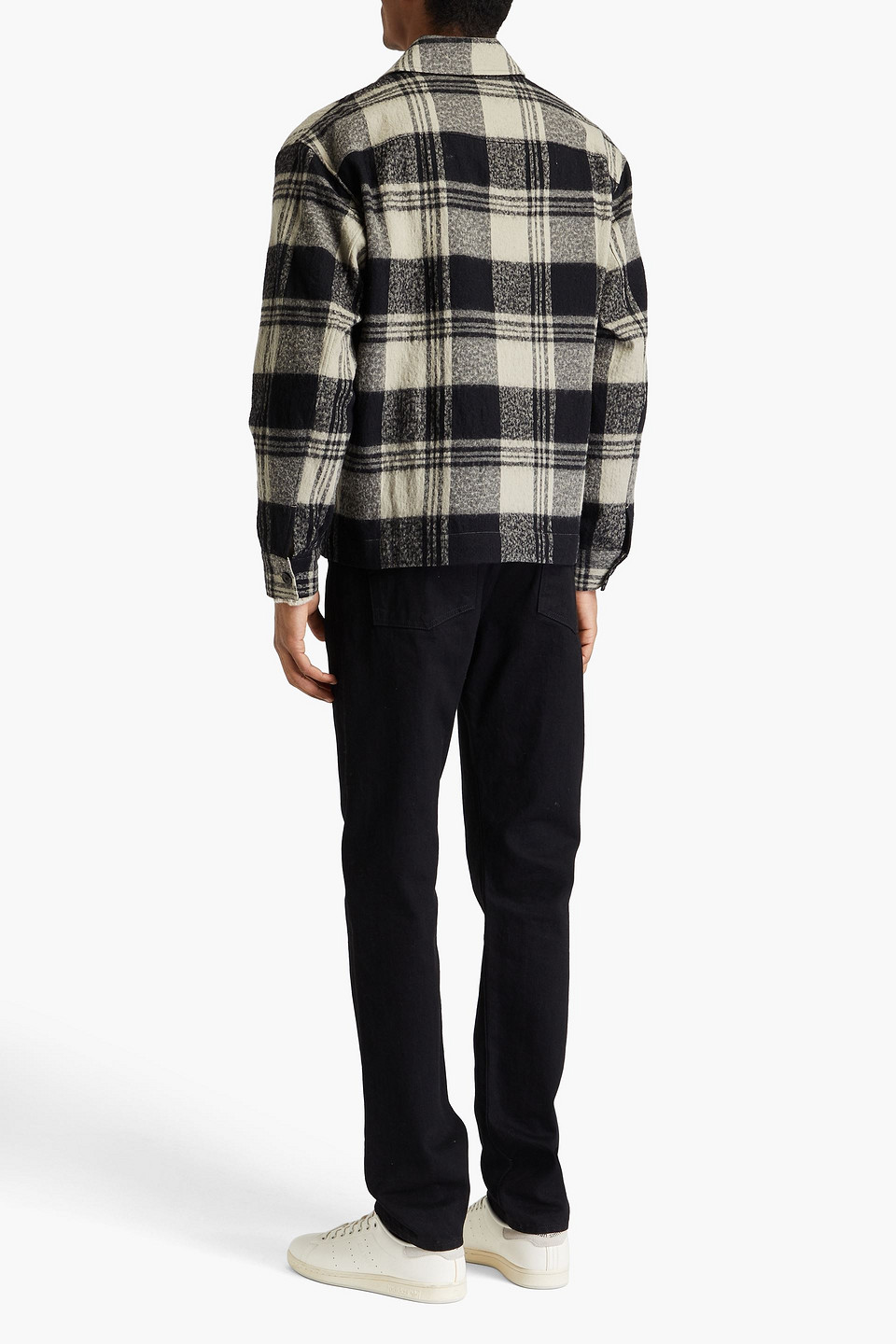 Frame Jacke Aus Einer Baumwoll-wollmischung Mit Karomuster In Schwarz