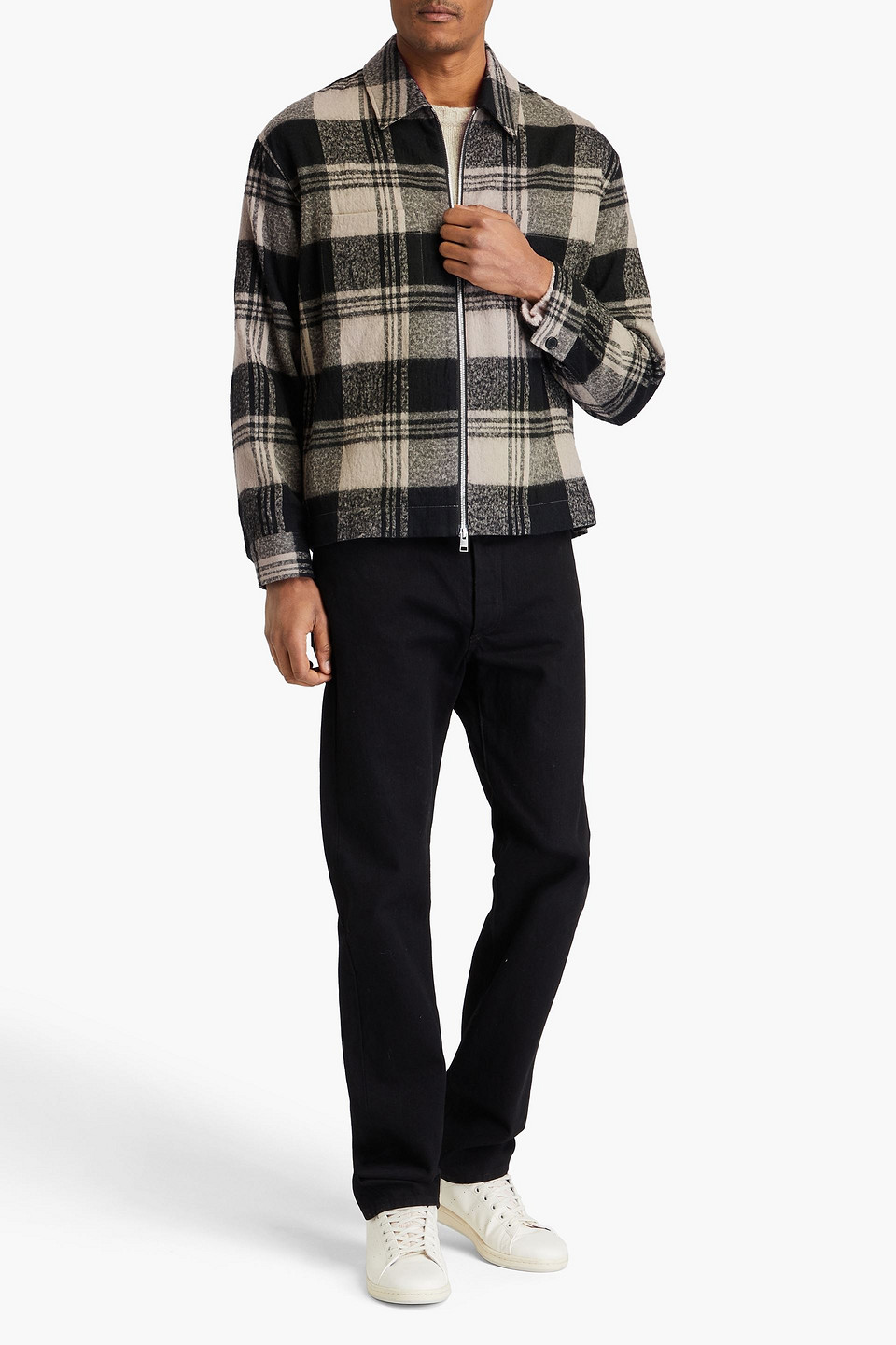 Frame Jacke Aus Einer Baumwoll-wollmischung Mit Karomuster In Schwarz