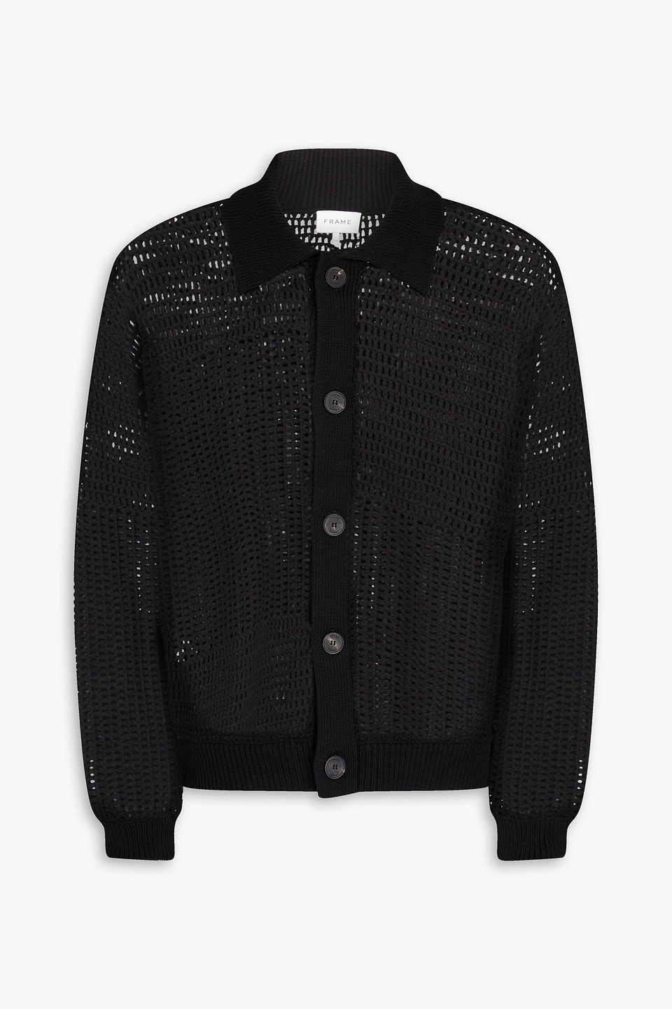 Frame Crochet Button Front Sweater In Schwarz