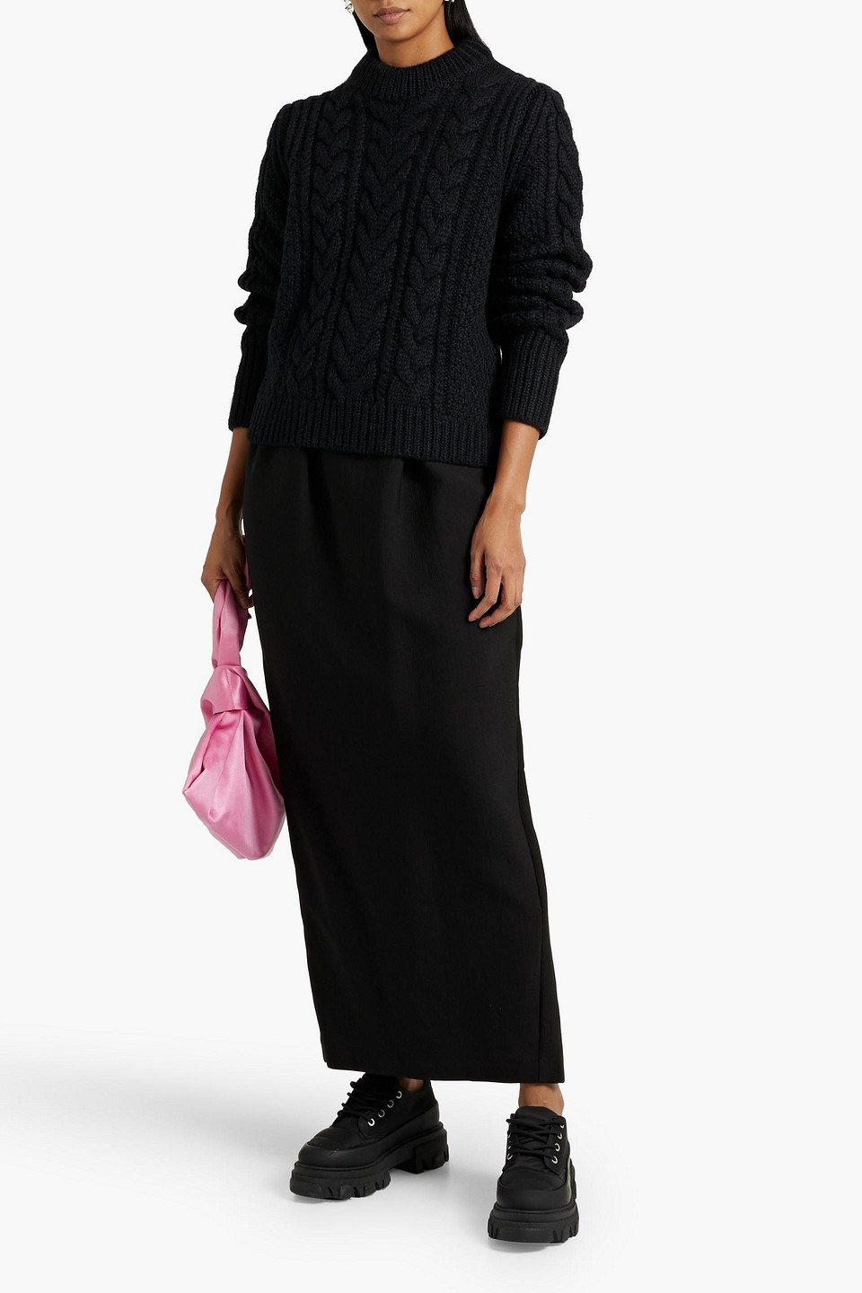 Shop Cecilie Bahnsen Cutout Cable-knit Wool And Alpaca-blend Sweater In Black